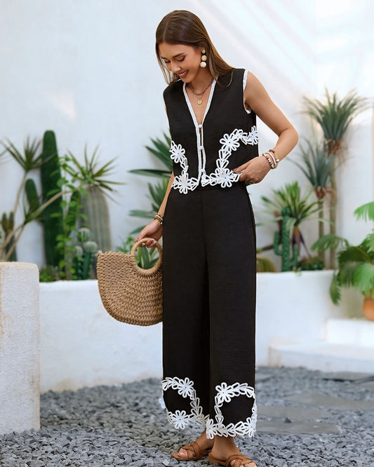 Sasha Self Embroidered Pants Set