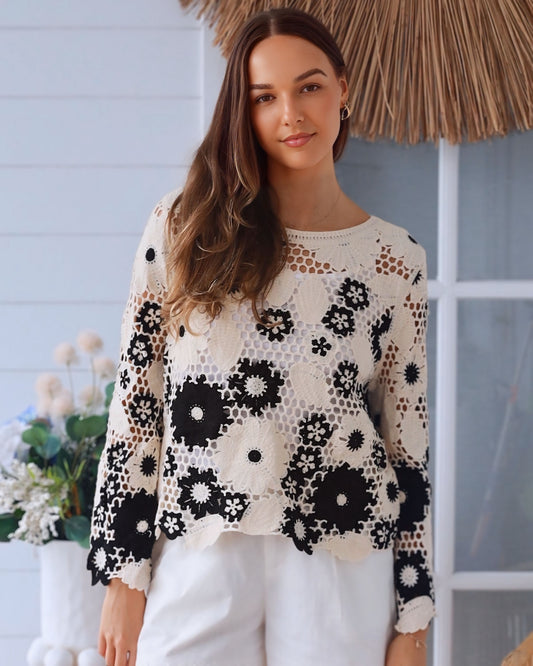 Tina Flower Design Crochet Top