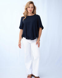 Penny Linen Frill Trim Top