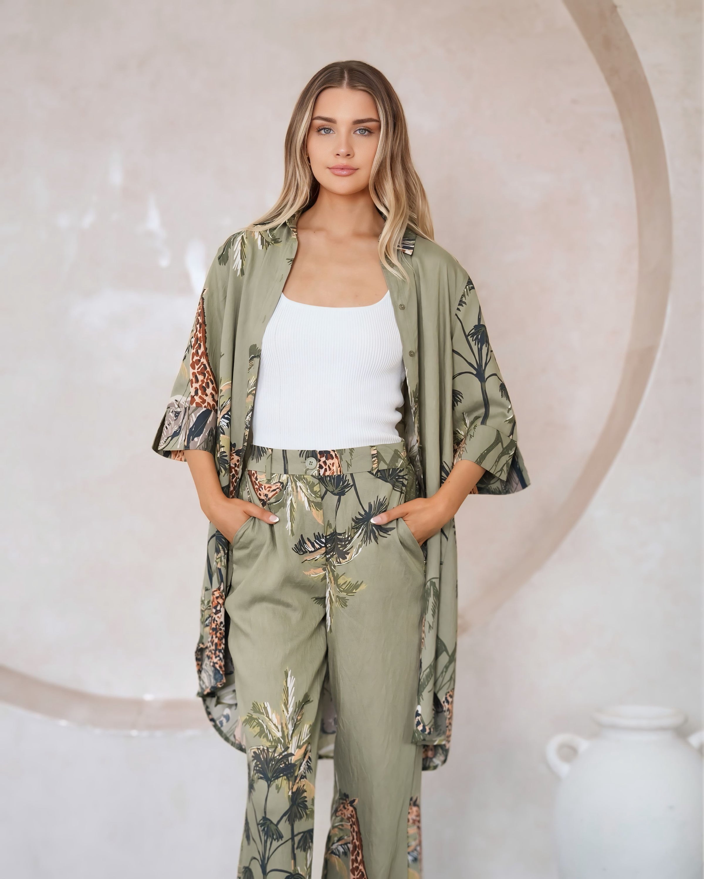 Silvia Safari Shirt And Pants Set