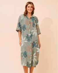 Jodie Leaf Print Linen Dress