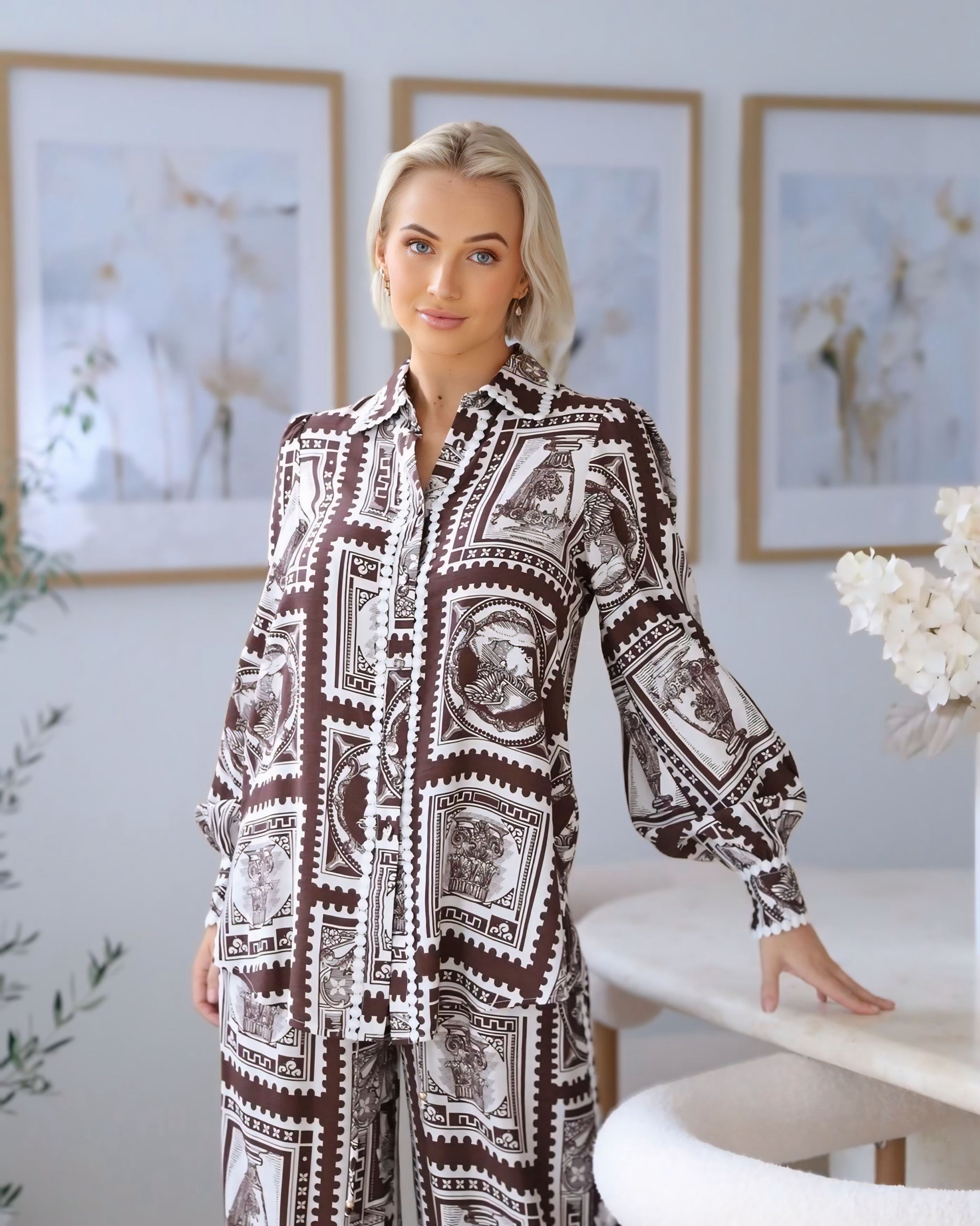 Chocolate Self Print Blouse