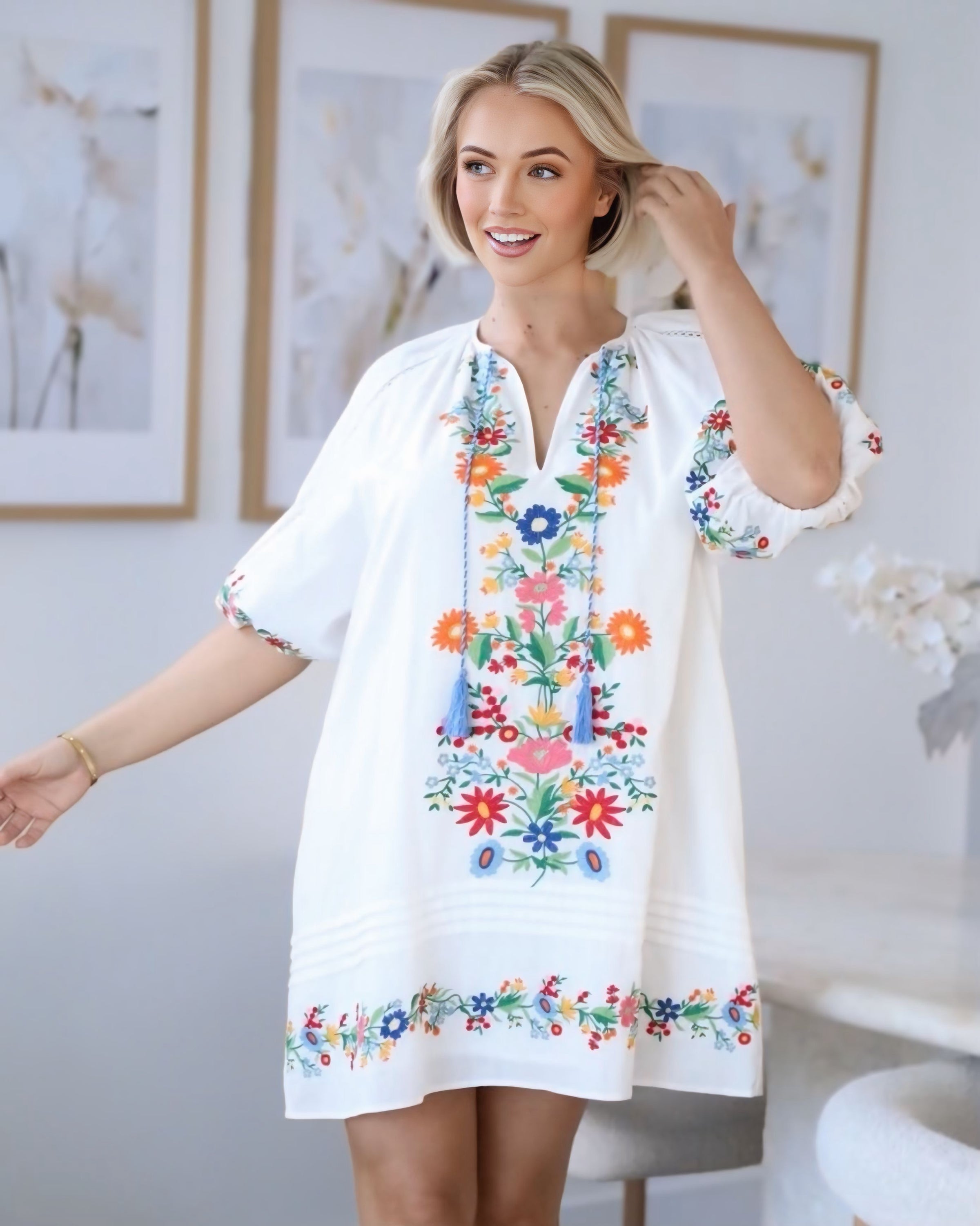 Angie Trim Embroidered Cotton Dress
