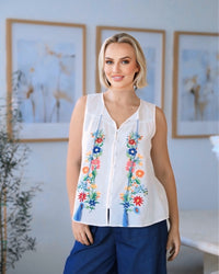 Paula Embroidered Trim Front Top