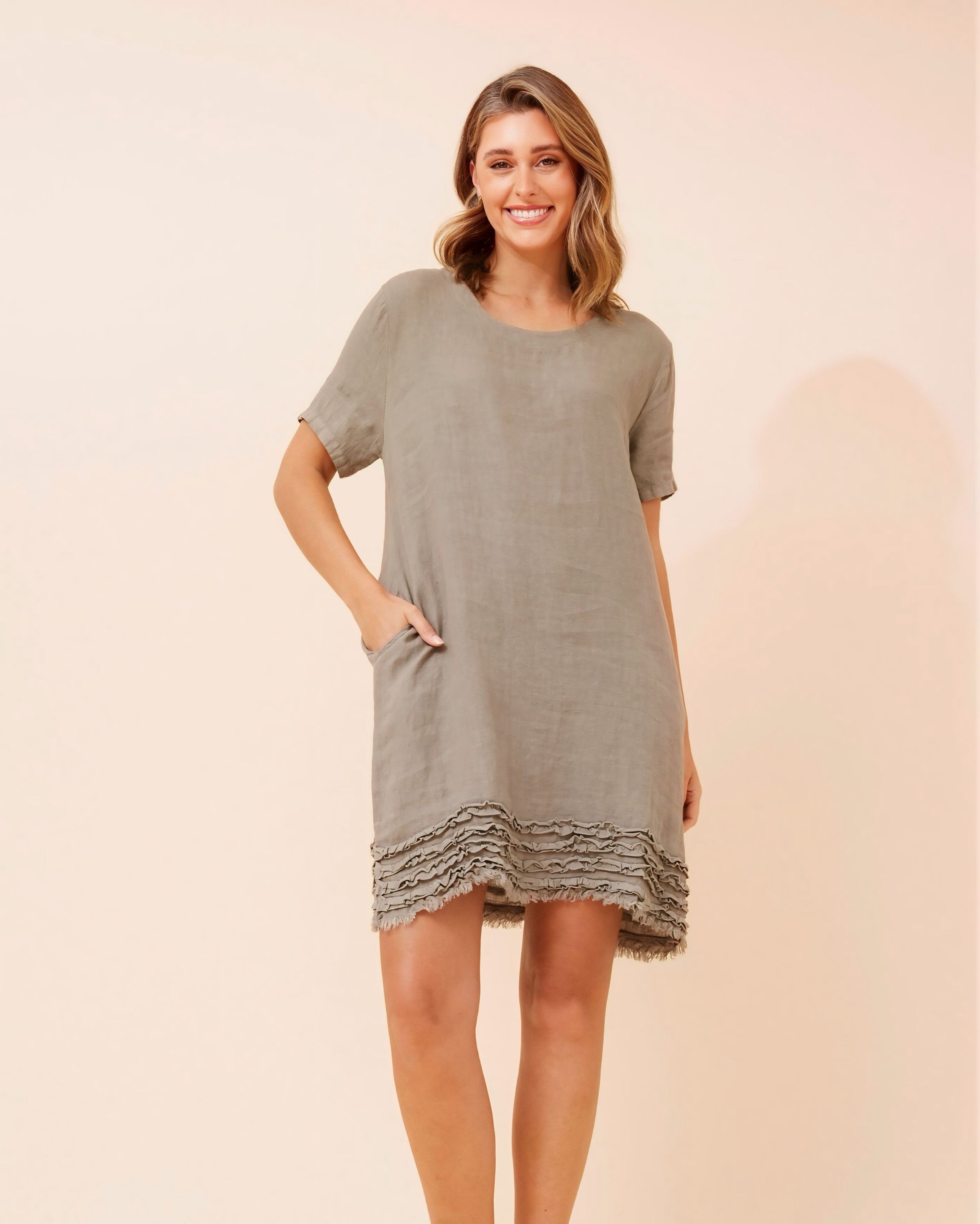 Fiona Detailed Frill Linen Dress