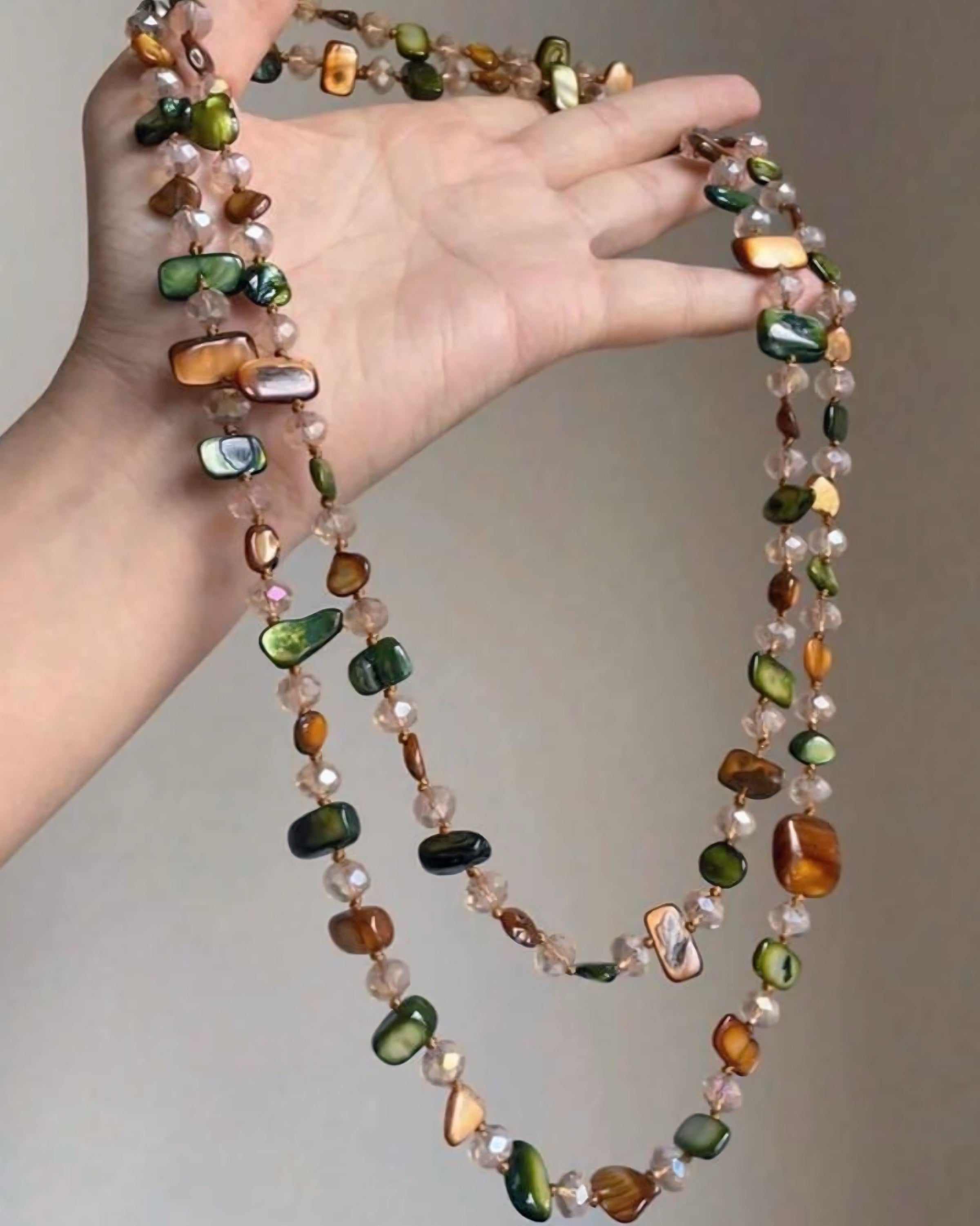 Crystal Look Glazed Long Necklace