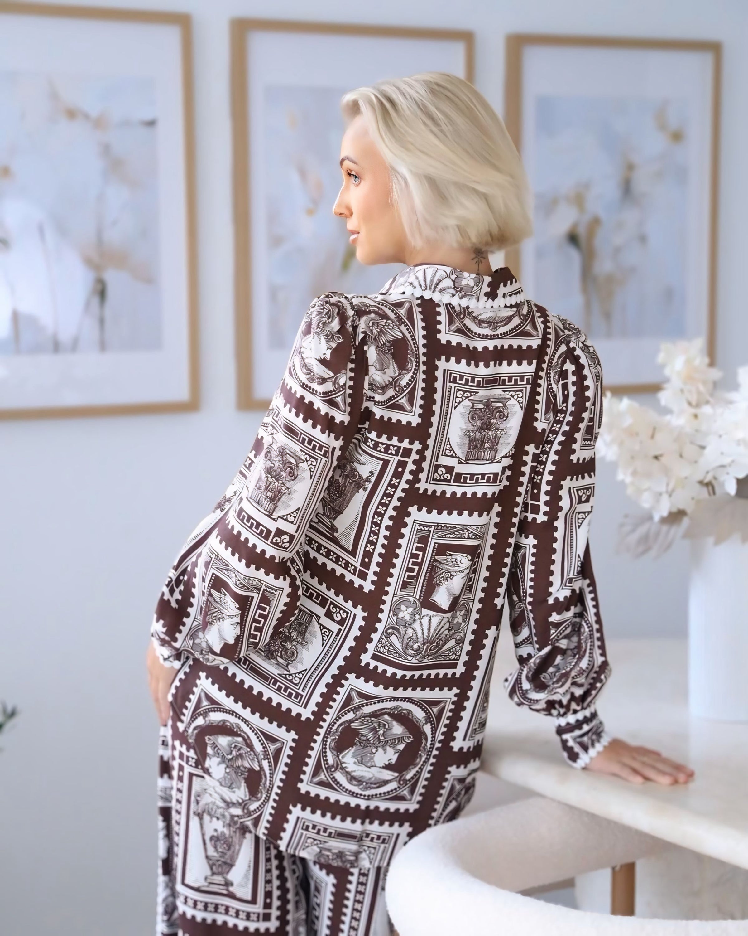 Chocolate Self Print Blouse