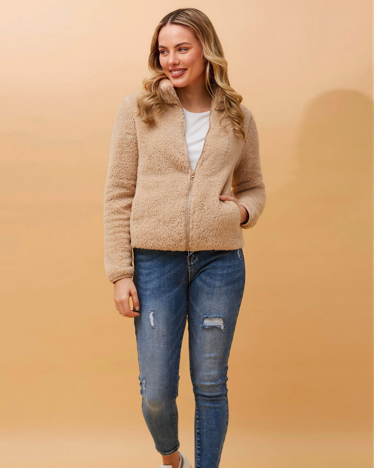 Laura Zip Front Teddy Jacket