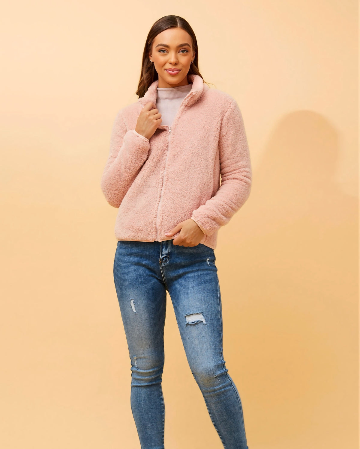 Zoe Zip Front Teddy Jacket