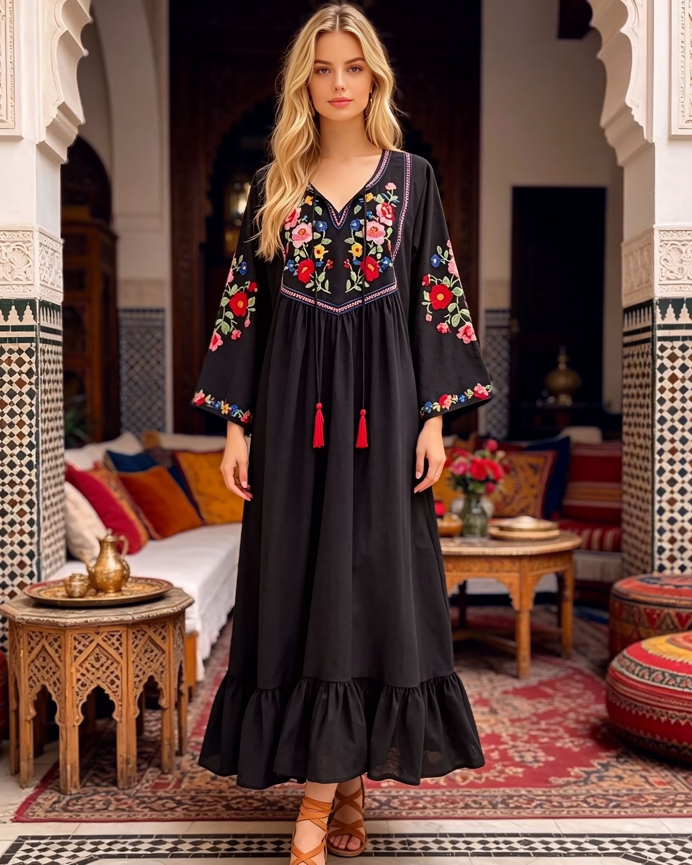 Maria Self Embroidered Maxi Dress