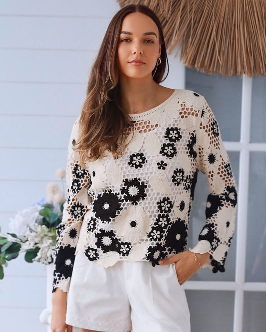 Tina Flower Design Crochet Top