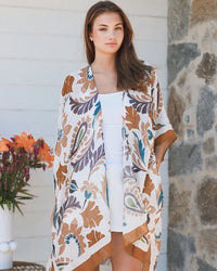 Sandy Leaf Print Woven Wrap