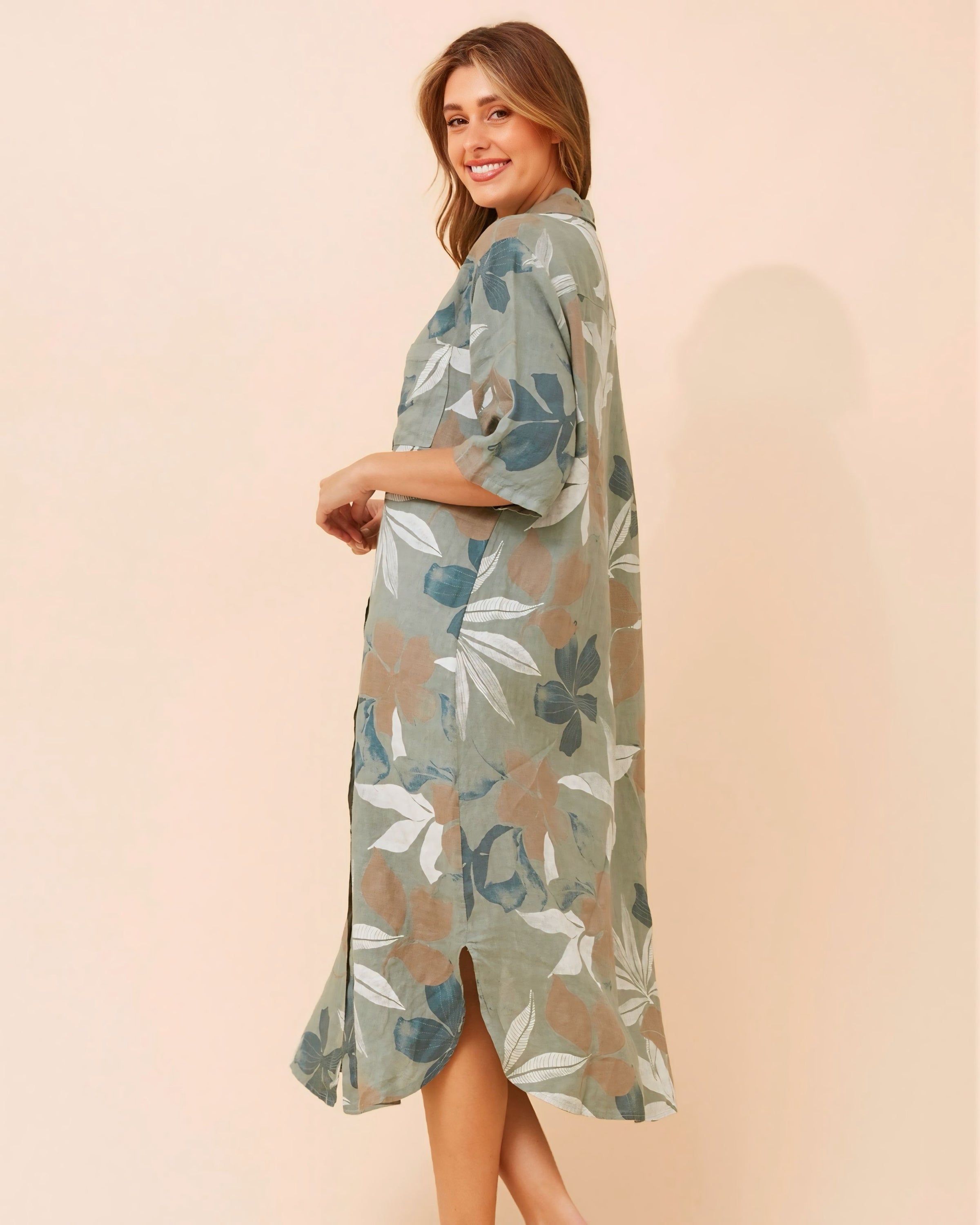 Jodie Leaf Print Linen Dress