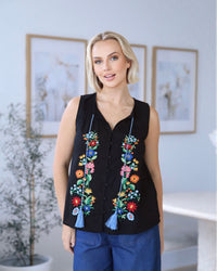 Sally Cotton Embroidered Trim Top
