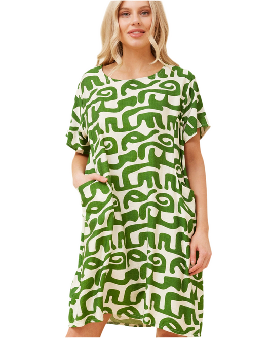 Lucy Green Print Mini Dress