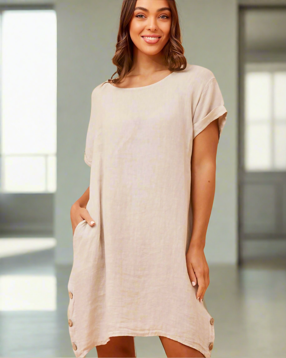 Scarlet Beige Linen Shift Dress